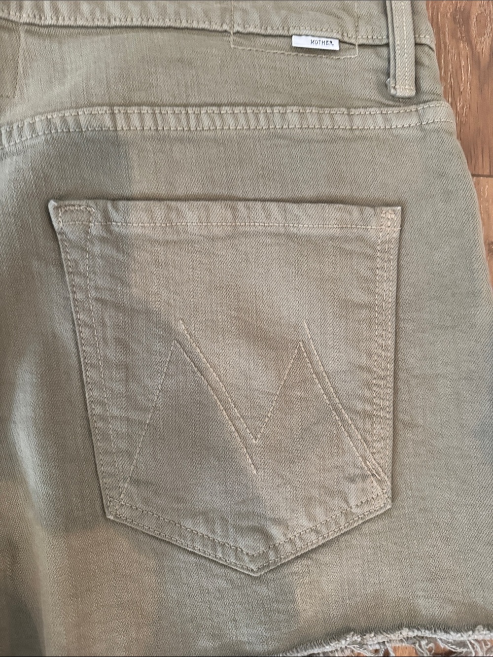 MOTHER Olive Green Frayed Hem Denim Shorts - Picture 6 of 7
